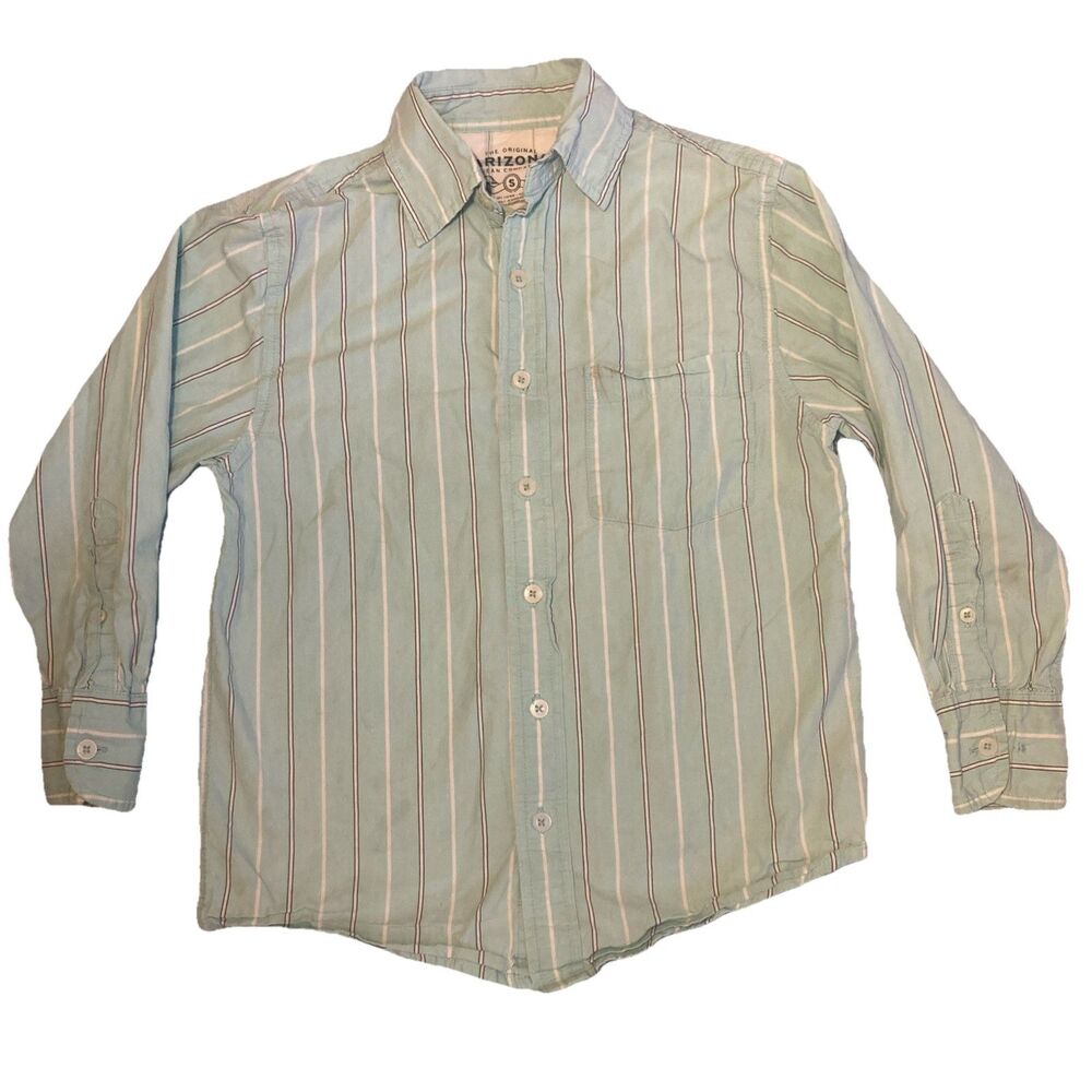 7/8 Boys Small Green/White/grey, Long Sleeve Dress Button Up Shirt Arizona